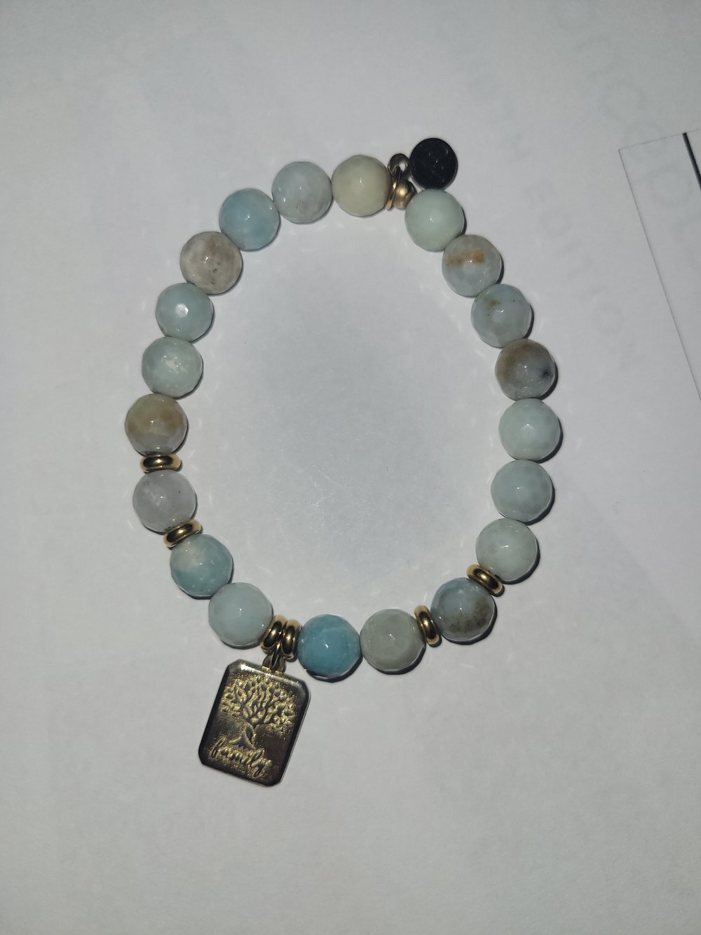 T. Jazelle Larimar Family Tree of Life Gold Charm Stretch Bracelet